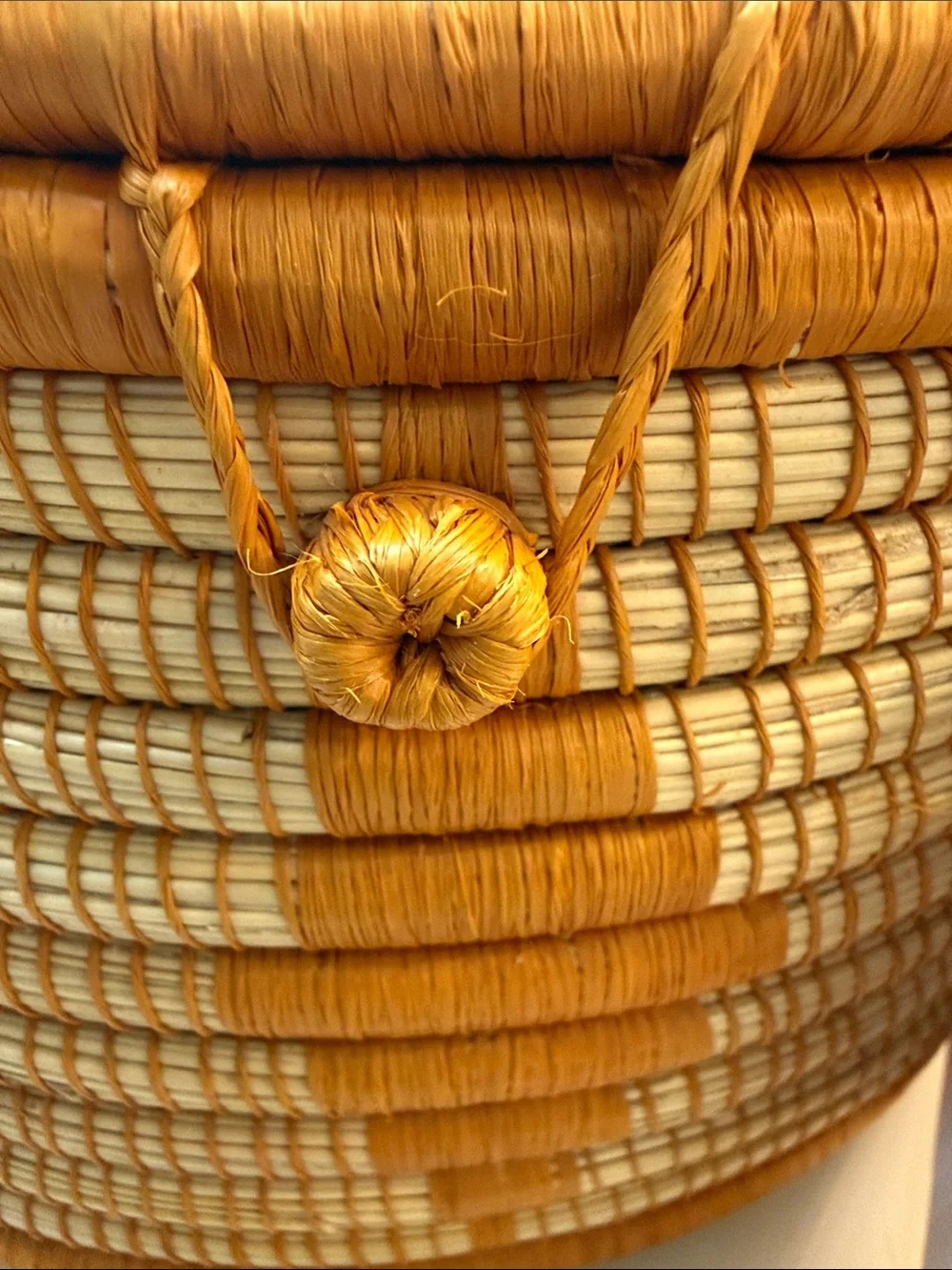 Handmade Woven Basket - Yellow & Natural Stripes